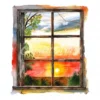 20 High-Quality Sunset Window Clipart - Sunset window digital watercolor JPG instant download for commercial use - Digital download