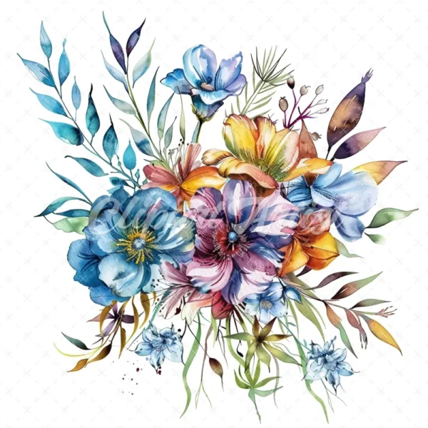 20 High-Quality Fantasy Flowers Clipart - Bouquet flowers digital watercolor JPG instant download for commercial use - Digital download