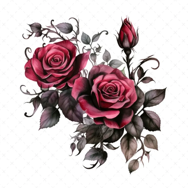 20 High-Quality Gothic Roses Boutique Clipart - Gothic roses digital watercolor JPG instant download for commercial use - Digital download