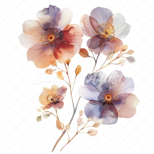 20 High-Quality Abstract Flower Clipart -Vivid abstract flower digital watercolor JPG instant download for commercial use - Digital download