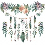 20 High-Quality Boho Leaves Garland Clipart - Boho leaf garland digital watercolor JPG instant download for commercial use -Digital download