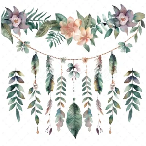 20 High-Quality Boho Leaves Garland Clipart - Boho leaf garland digital watercolor JPG instant download for commercial use -Digital download