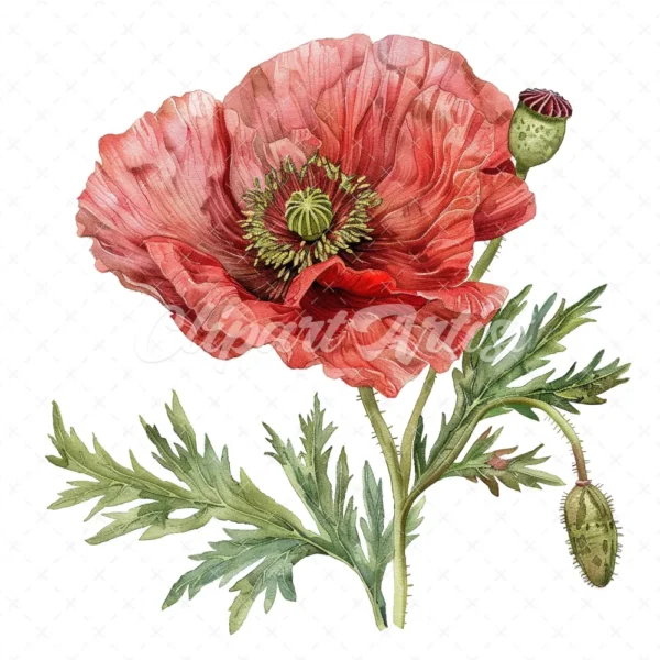 20 High-Quality Oriental Poppy Flower Clipart - Oriental poppy digital watercolor JPG instant download for commercial use - Digital download