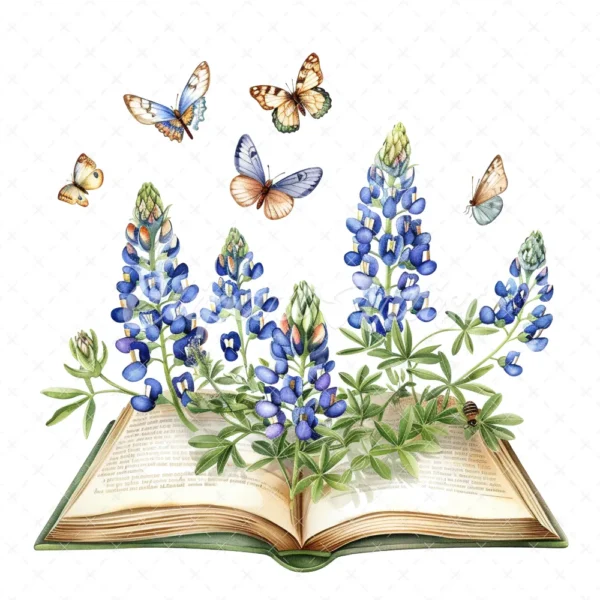 21 High-Quality Bluebonnet Floral Book Clipart - Floral book digital watercolor JPG instant download for commercial use - Digital download