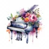 20 High-Quality Floral Piano Clipart - Floral piano digital watercolor JPG instant download for commercial use - Digital download