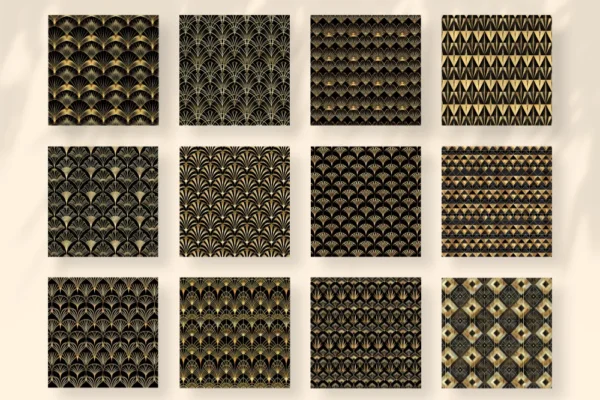 Art Deco Seamless Digital Paper - 84 Scrapbook patterns, Vintage art deco designs, Black and gold pattern, Commercial use, Digital download