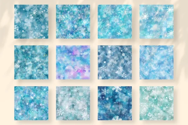 Frozen Winter Seamless Digital Paper - 75 Scrapbook patterns, Glittery snowflake wrapper, Christmas papers, Commercial use, Digital download