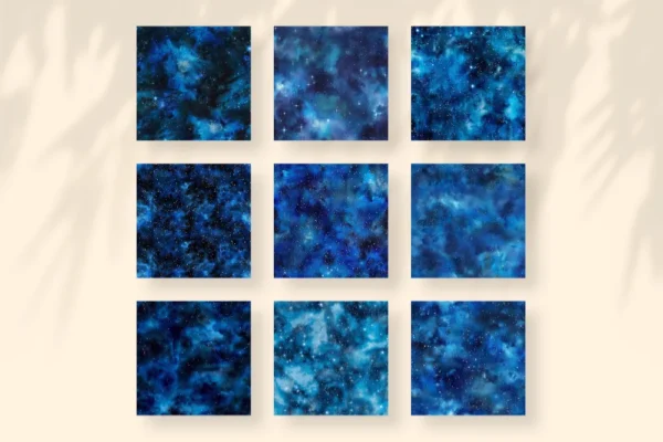 Ultramarine Galaxy Seamless Digital Paper - 63 Scrapbook patterns, Blue night sky backgrounds, Space foil, Commercial use, Digital download
