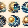 Mystical Moons PNG Clipart Collection - 32 PNG, Mystical lunar illustrations, Cosmic art printables, Commercial use, Digital download