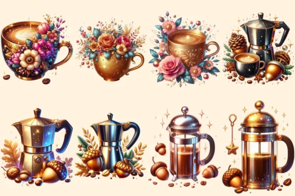 Autumn Coffee PNG Clipart Collection - 43 PNG, Warm beverage graphics, Autumn inspired illustrations, Commercial use, Digital download