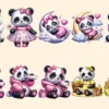 Girl Pandas PNG Clipart Collection - 50 PNG, Charming panda illustrations, Sweet panda printable art, Commercial use, Digital download