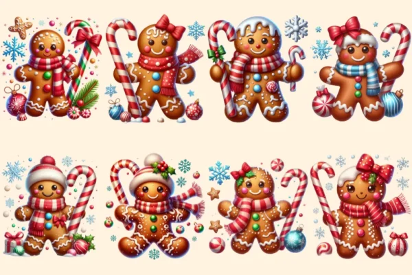 Gingerbread Man PNG Clipart Collection - 40 PNG, Holiday cookie illustrations, Festive printable art, Commercial use, Digital download