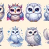 Owls (P-2) PNG Clipart Collection - 40 PNG, Charming owl illustrations, Forest creature printables, Commercial use, Digital download