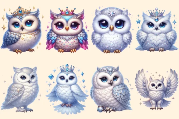 Owls (P-2) PNG Clipart Collection - 40 PNG, Charming owl illustrations, Forest creature printables, Commercial use, Digital download