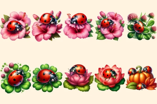 Ladybugs PNG Clipart Collection - 53 PNG, Charming little bug illustrations, Lovable red insect art, Commercial use, Digital download