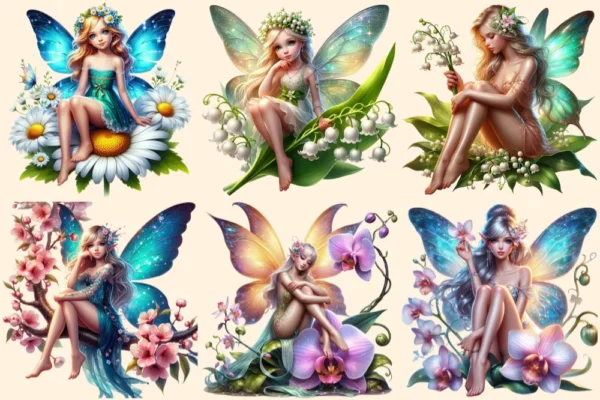 Floral Fairies PNG Clipart Collection - 30 PNG, Magical fairy graphics, Floral themed printables, Commercial use, Digital download