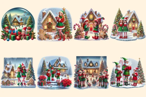 Christmas Elves PNG Clipart Collection - 37 PNG, Holiday elf illustrations, Festive season printables, Commercial use, Digital download