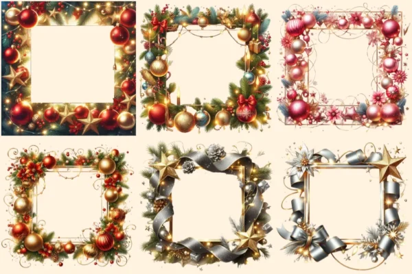 Christmas Frames PNG Clipart Collection - 30 PNG, Festive frame graphics, Holiday borders printable, Commercial use, Digital download