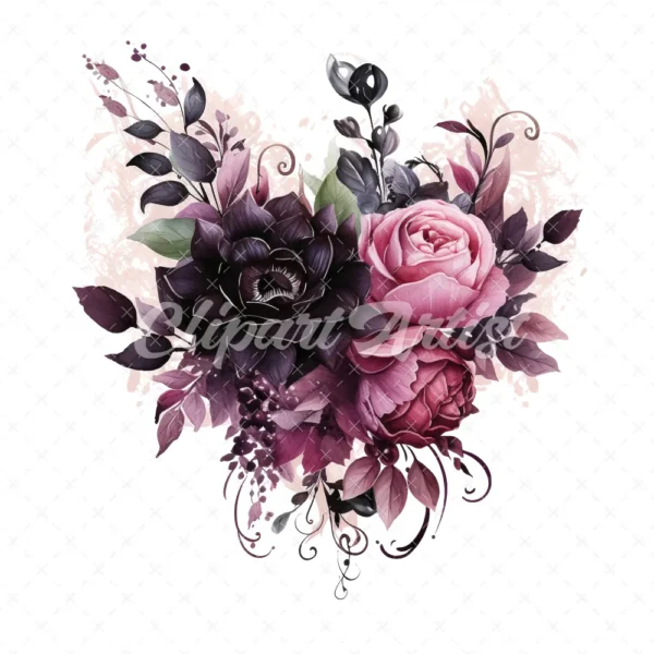 18 High-Quality Gothic Flower Clipart - Gothic flower digital watercolor JPG instant download for commercial use - Digital download