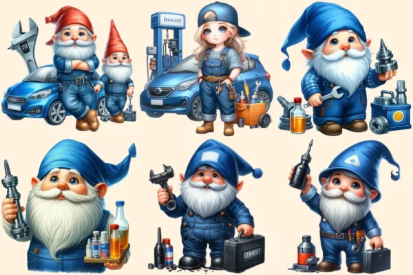 Mechanic Gnomes PNG Clipart Collection - 30 PNG, Cute gnome graphics, Car mechanic gnome printables, Commercial use, Digital download