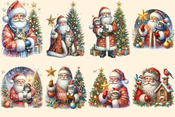 Santa Claus PNG Clipart Collection - 42 PNG, Christmas santa illustrations, Festive printables, Commercial use, Digital download