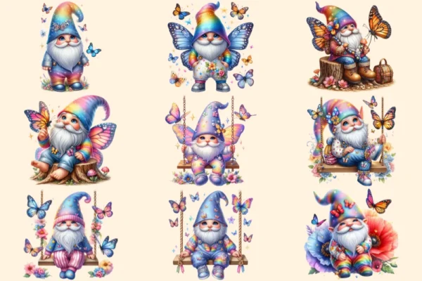 Butterfly Gnomes PNG Clipart Collection - 44 PNG, Gnome gardener graphics, Charming butterfly png, Commercial use, Digital download