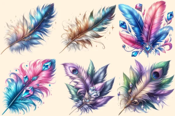 Feathers PNG Clipart Collection - 31 PNG, Artistic feather illustrations, Elegant printables, Commercial use, Digital download