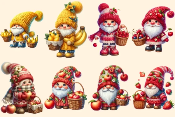Fruit Gnomes PNG Clipart Collection - 35 PNG, Cute fruit gnome graphics, Charming gnome printables, Commercial use, Digital download