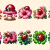 Ladybugs (P-2) PNG Clipart Collection - 54 PNG, Charming little bug illustrations, Lovable red insect art, Commercial use, Digital download