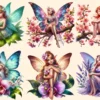 Floral Fairies (P-2) PNG Clipart Collection - 30 PNG, Magical fairy graphics, Floral themed printables, Commercial use, Digital download
