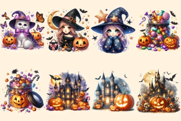 Halloween (P-2) PNG Clipart Collection - 38 PNG, Adorable halloween fun art, Trick or treat graphics, Commercial use, Digital download