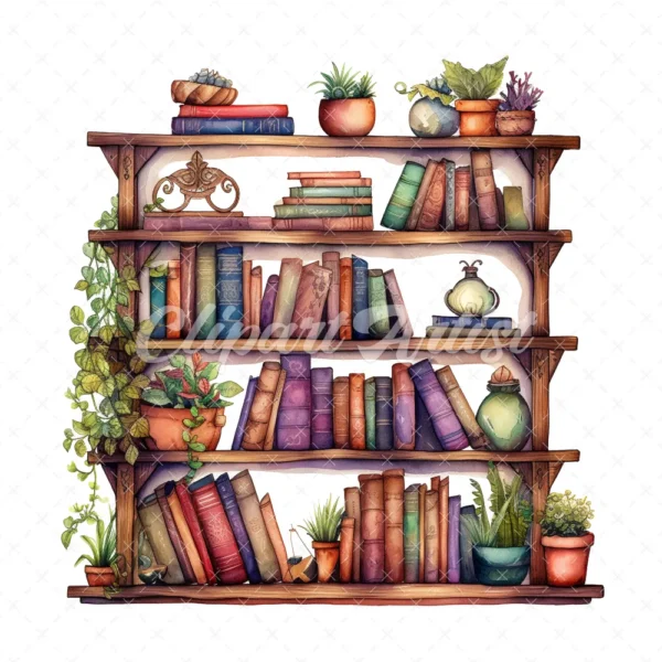 20 High-Quality Book Shelves Clipart - Book shelves digital watercolor JPG instant download for commercial use - Digital download