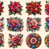Mexican Flowers PNG Clipart Collection - 58 PNG, Cultural themed illustration, Colorful floral art, Commercial use, Digital download