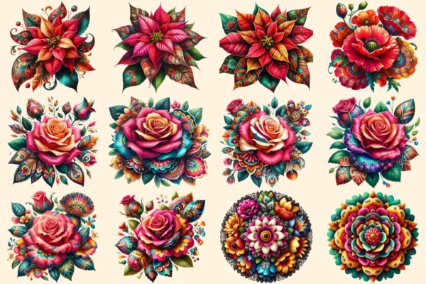 Mexican Flowers PNG Clipart Collection - 58 PNG, Cultural themed illustration, Colorful floral art, Commercial use, Digital download