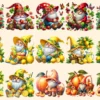 Summer Gnomes PNG Clipart Collection - 70 PNG, Bright summer gnome illustration, Cheerful printables, Commercial use, Digital download
