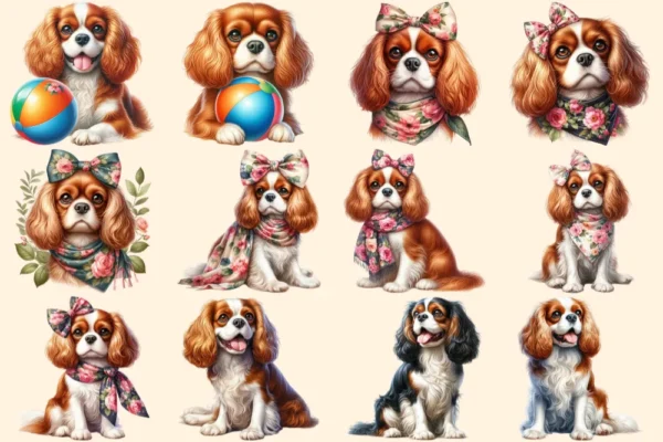 Cavalier King Charles Spaniel PNG Clipart Collection - 53 PNG, Charming dog illustrations, Spaniel art, Commercial use, Digital download