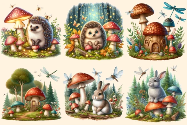 Woodland PNG Clipart Collection - 29 PNG, Woodland creatures illustration, Whimsical forest art, Commercial use, Digital download