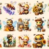 Bee PNG Clipart Collection - 72 PNG, Busy honeybee illustrations, Cute bee printables, Commercial use, Digital download