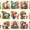 Spring Gnomes PNG Clipart Collection - 68 PNG, Wildflower gnome graphics, Spring garden printables, Commercial use, Digital download