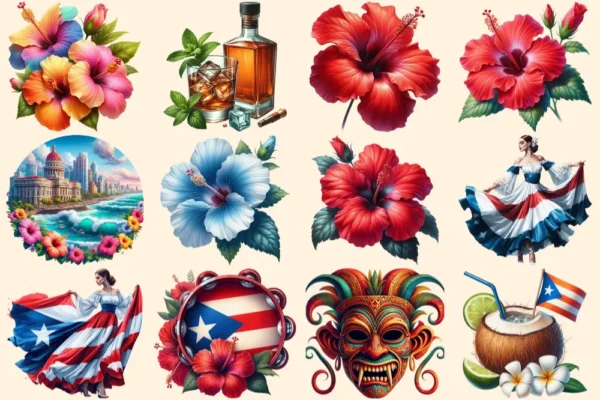 Puerto Rico PNG Clipart Collection - 58 PNG, Tropical travel illustrations, Puerto rico island prints, Commercial use, Digital download