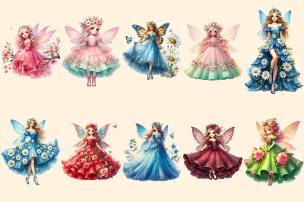 Spring Fairies PNG Clipart Collection - 52 PNG, Whimsical fairy illustrations, Enchanting printables, Commercial use, Digital download