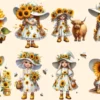 Sunflower Girl Gnomes PNG Clipart Collection - 40 PNG, Sunny gnome graphics, Sunflower printables, Commercial use, Digital download