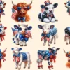 4th of July Cows PNG Clipart Collection - 55 PNG, American pride calf graphics, Cow printables, Commercial use, Digital download