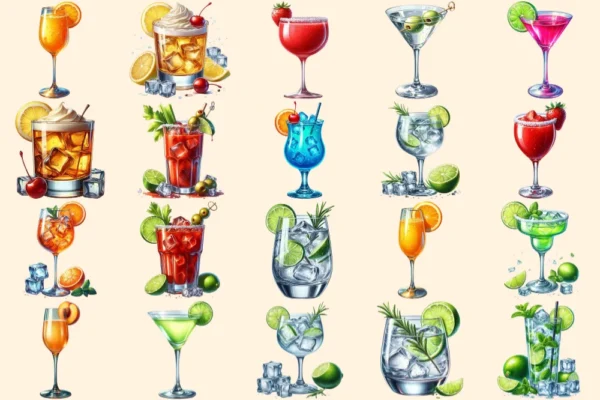 Cocktails PNG Clipart Collection - 96 PNG, Colorful beverage illustrations, Bar themed printables, Commercial use, Digital download