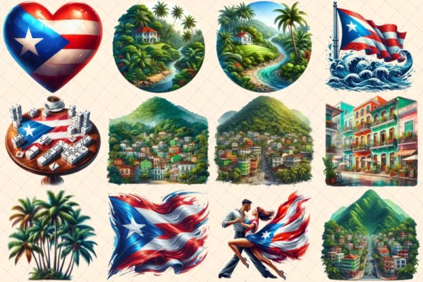 Puerto Rico (P-2) PNG Clipart Collection - 58 PNG, Tropical travel illustrations, Puerto rico island prints, Commercial use,Digital download