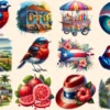 Puerto Rico (P-3) PNG Clipart Collection - 57 PNG, Tropical travel illustrations, Puerto rico island prints, Commercial use,Digital download