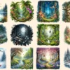 Forest Landscapes PNG Clipart Collection - 53 PNG, Peaceful woodland illustrations, Nature printable, Commercial use, Digital download