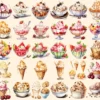 Ice Cream Watercolor Clipart Bundle - 260+ transparent PNG, Savory tasty desserts, Beach dessert, Sweets Commercial use, Digital download