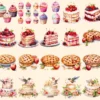 Sweet Treats Watercolor Clipart Bundle - 200 transparent PNG, Desserts, Cupcakes, Macarons, Cookies, Donuts, Commercial use,Digital download