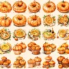 Pumpkin Spice Watercolor Clipart Bundle - 240+ transparent PNG, Warm autumn art, Pumpkin PNG, Fall drinks, Commercial use, Digital download